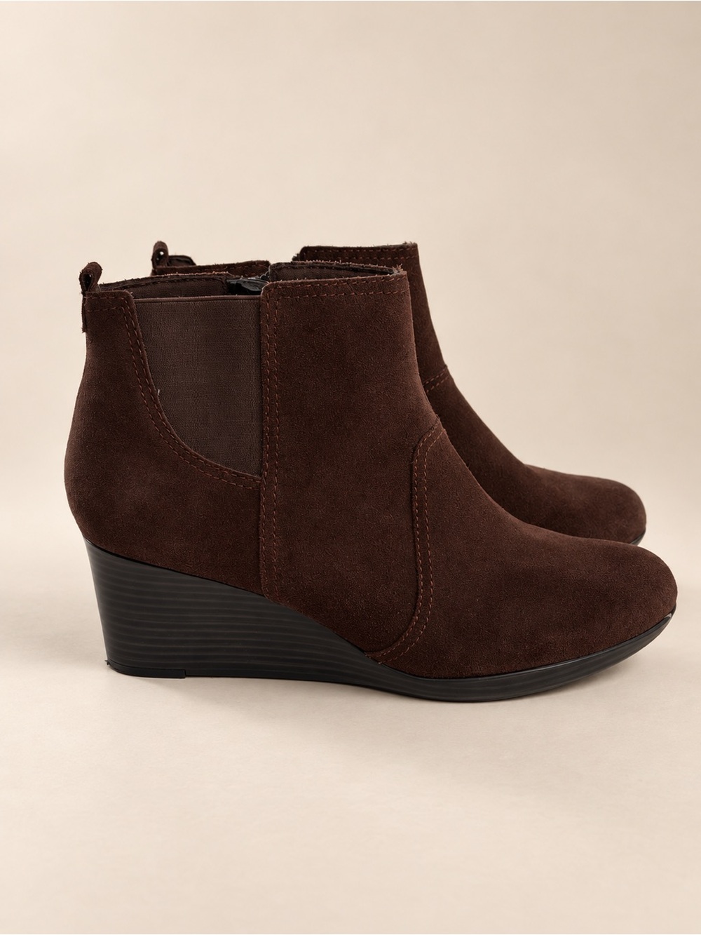 Clarks Collection Crystal Quartz Brown Suede Wedge Ankle Boots